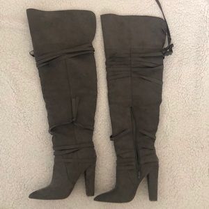 Over the knee grey heel boots